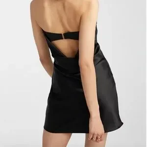 Blue Blush black draped back strapless satin bustier mini dress NWT